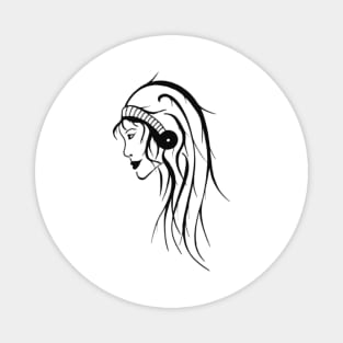 Black and white side profile of woman with striped hair band Magnet